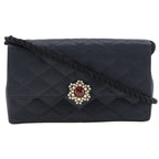 Chanel Quilted Vintage Satin and Rhinestone Black Women Shoulder Bag
