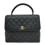 Chanel Quilted Top Handle Black Gold Caviar Leather Handbag