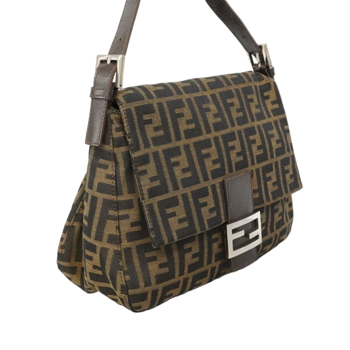 Fendi Handbag Zucca Mamma Bucket Nylon Canvas Brown Silver — view 2