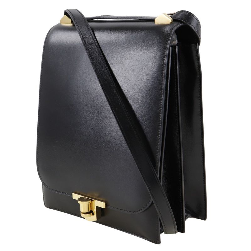 Hermes Chianti One Shoulder Vintage Box Calf Black Gold Hardware Women — view 2