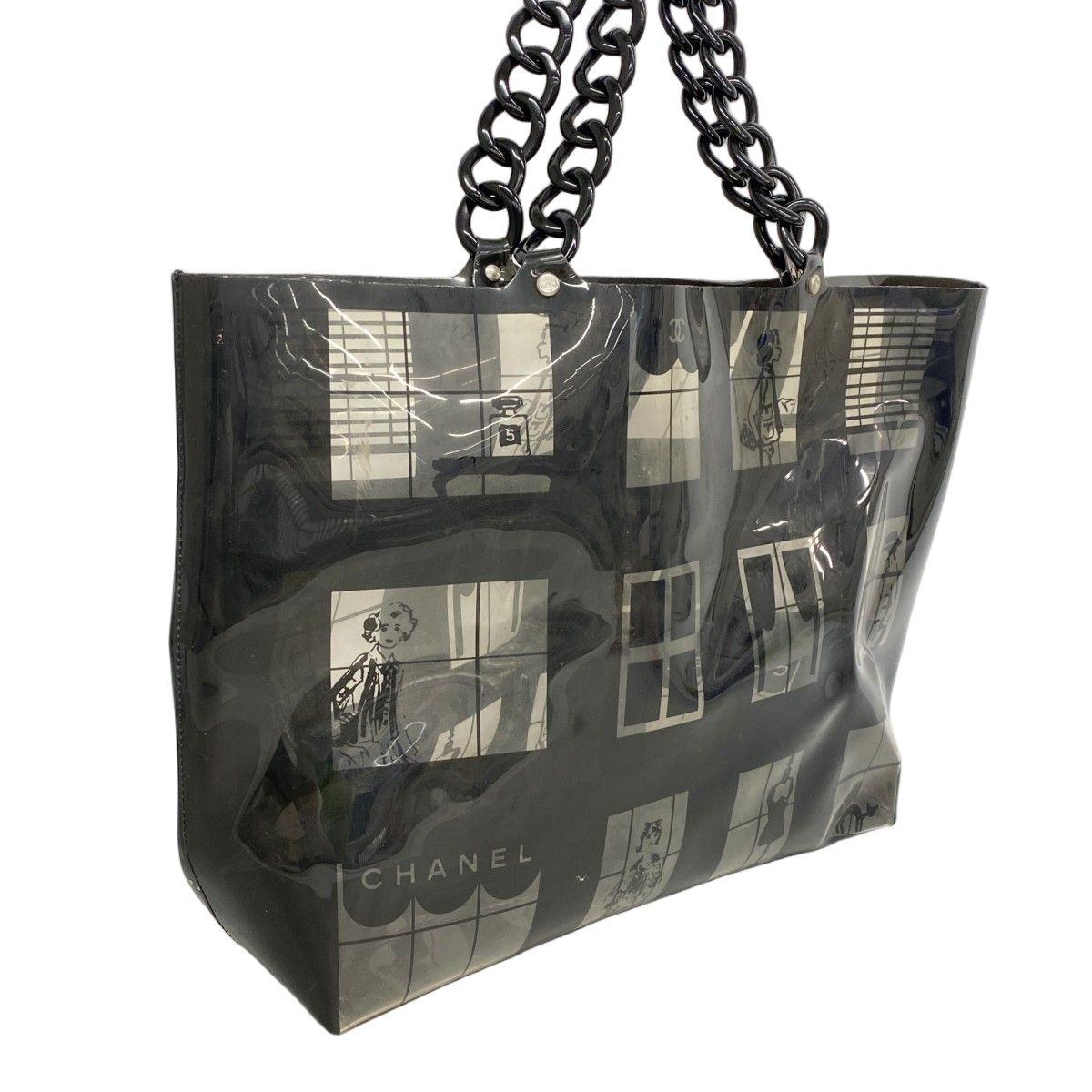 Chanel Chain Tote Windows Line Vinyl Black Clear Silver — view 2