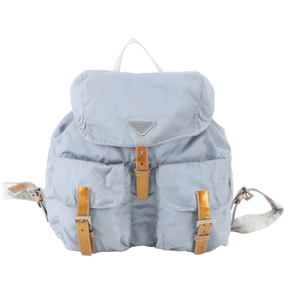 Prada Tessuto Nylon Triangle Logo Leather Backpack