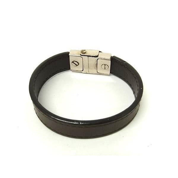 Louis Vuitton Bracelet Clip It Brown Leather Bangle Silver — view 2