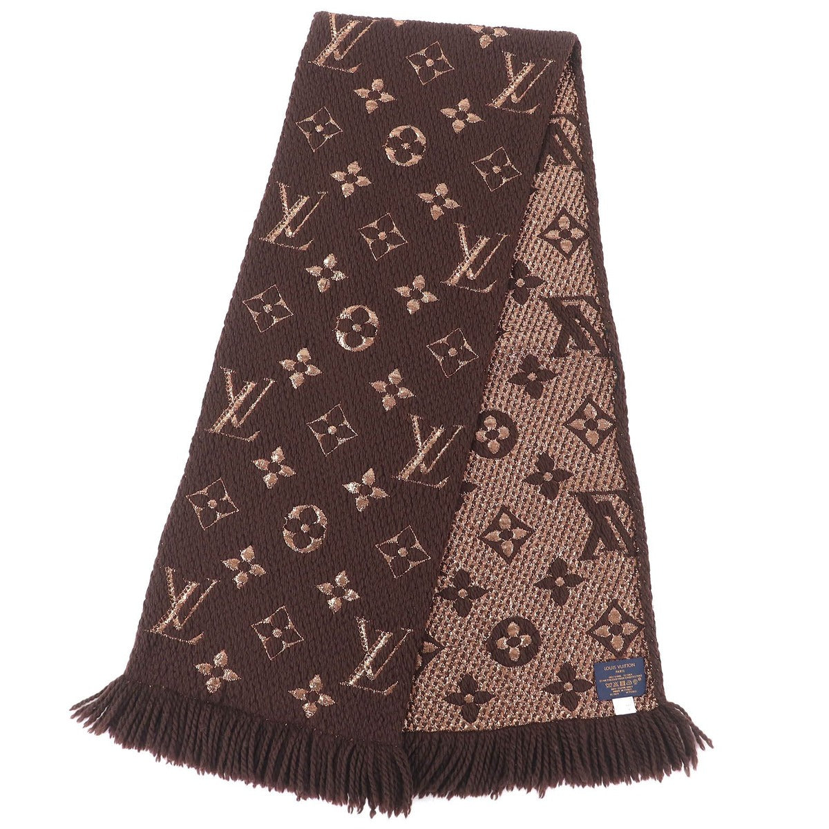 Louis Vuitton Logomania Scarf Shine Wool Silk Muffler Brown — view 2