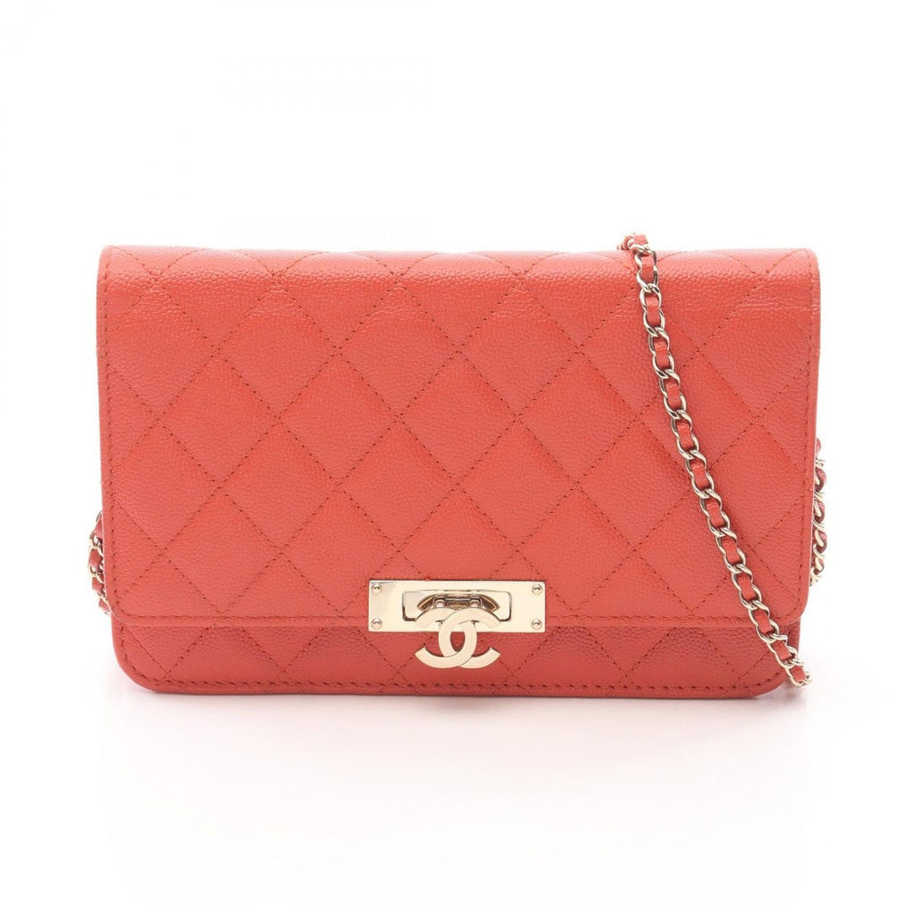 Chanel Shoulder Bag Quilted Coco Rock Orange Leather Chain Wallet