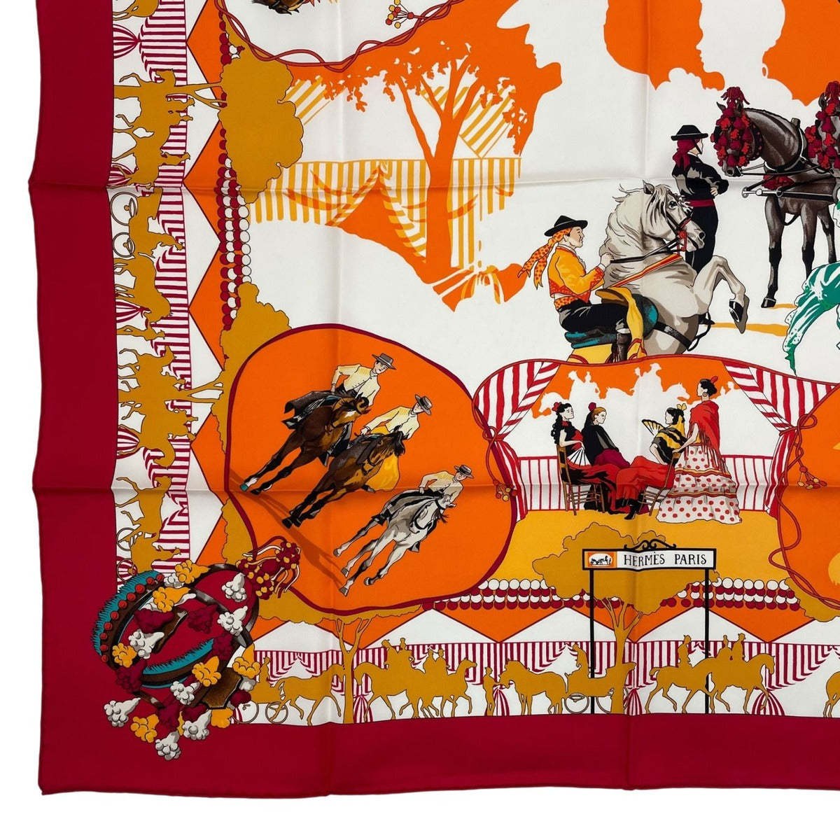 Hermes Scarf Silk Carre 90 Feria de Sevilla Seville Holiday Red — view 4