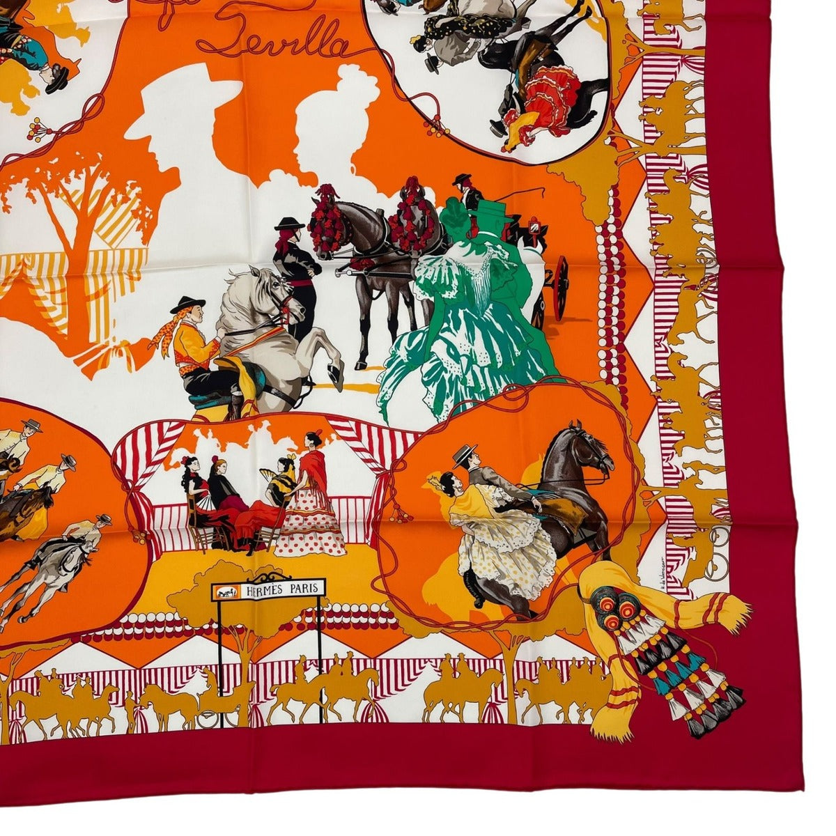 Hermes Scarf Silk Carre 90 Feria de Sevilla Seville Holiday Red — view 5