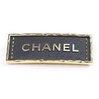 Chanel Logo Brooch Metal Leather Gold Black Tag A23 S Rank