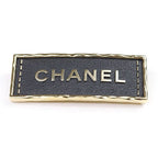 Chanel Logo Brooch Metal Leather Gold Black Tag A23 S Rank — view 2