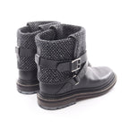 Chanel Boots CC Logo Black Blue Fabric Leather Tweed Engineer — view 2