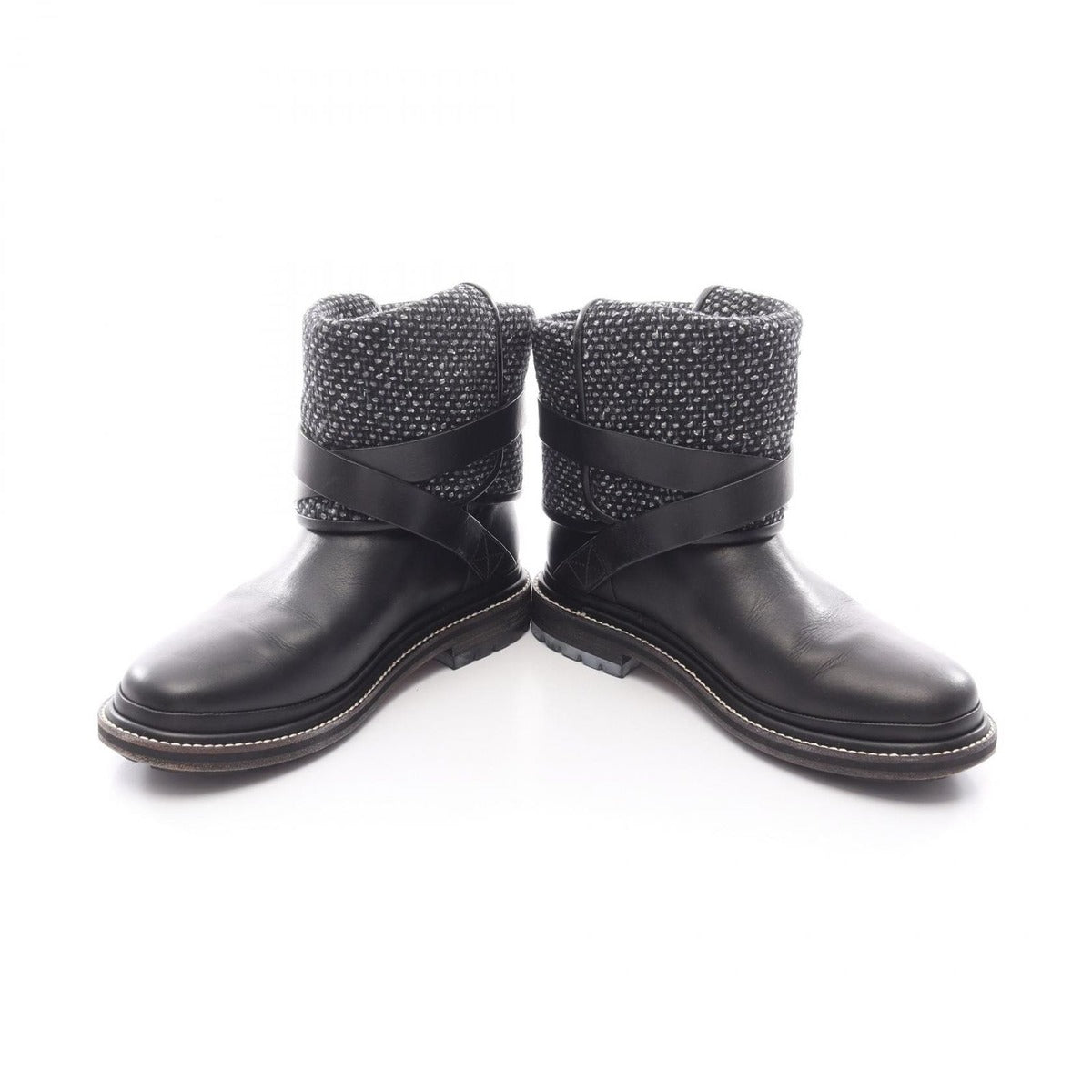 Chanel Boots CC Logo Black Blue Fabric Leather Tweed Engineer — view 3
