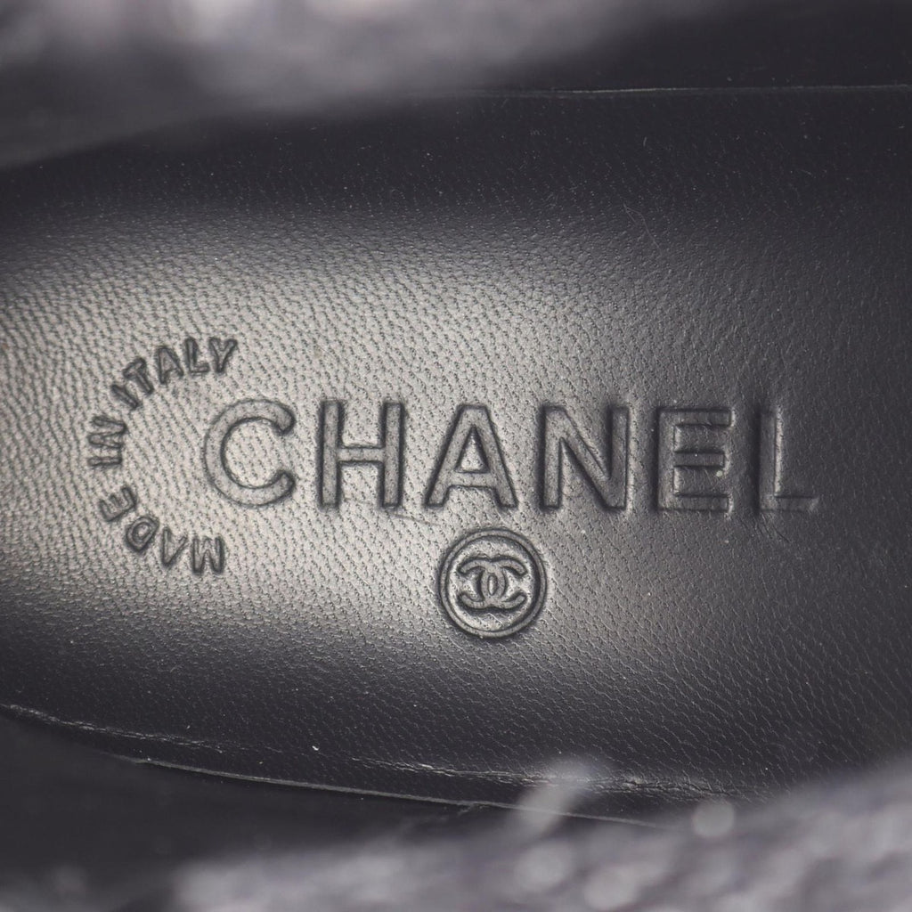 Chanel Boots CC Logo Black Blue Fabric Leather Tweed Engineer — view 5