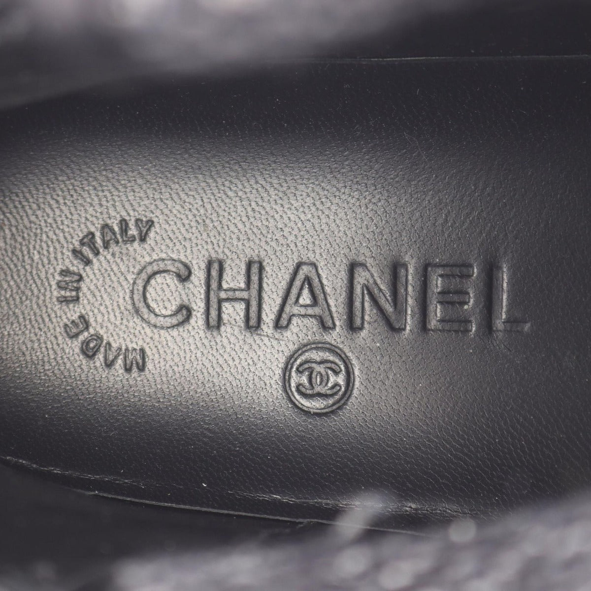 Chanel Boots CC Logo Black Blue Fabric Leather Tweed Engineer — view 5