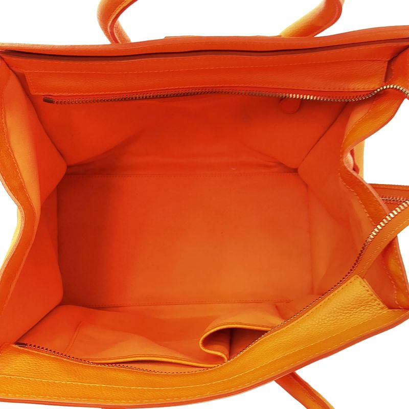 Celine Phoebe Period Luggage Mini Shopper Leather Tote Bag Orange — view 3