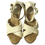 Hermes Wedge Sole Mesh Leather Wood Sandals — view 2