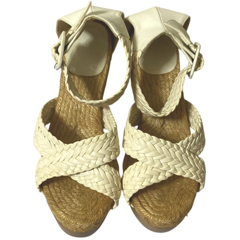 Hermes Wedge Sole Mesh Leather Wood Sandals — view 2