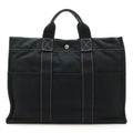 Hermes Deauville MM Tote Bag Large Handbag Canvas Black Silver Hardware