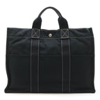 Hermes Deauville MM Tote Bag Large Handbag Canvas Black Silver Hardware