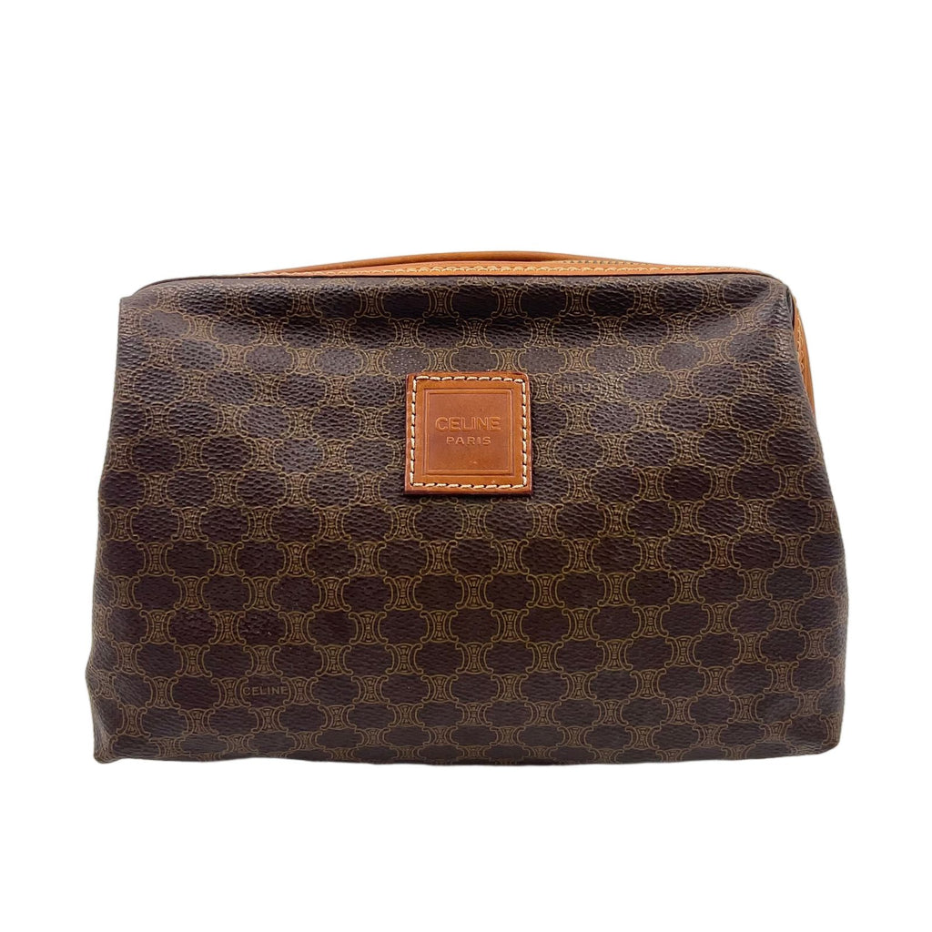 Celine Macadam Pattern Leather Brown Clutch Gold