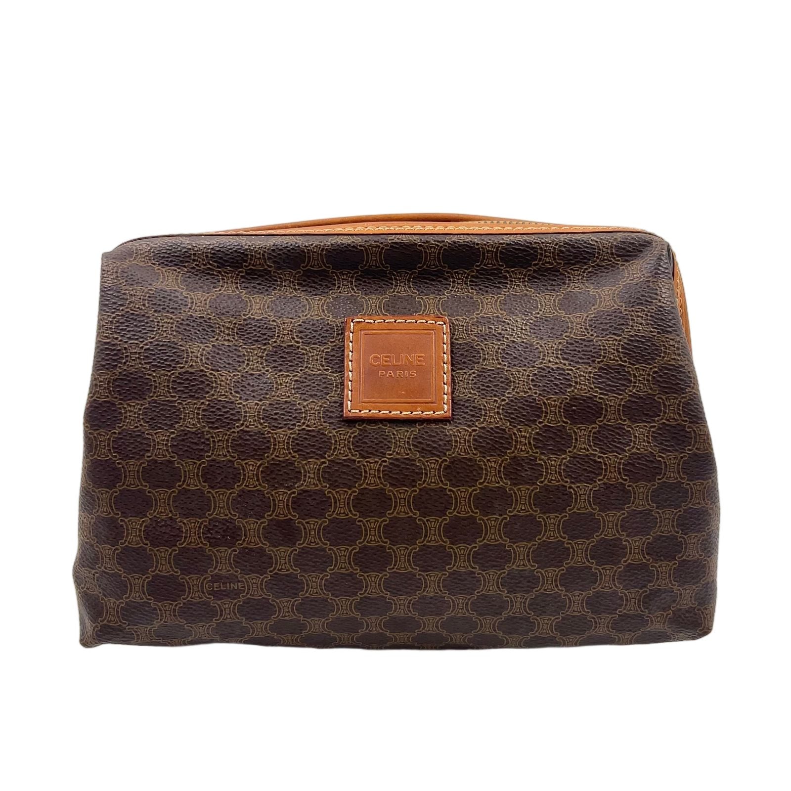 Celine Macadam Pattern Leather Brown Clutch Gold