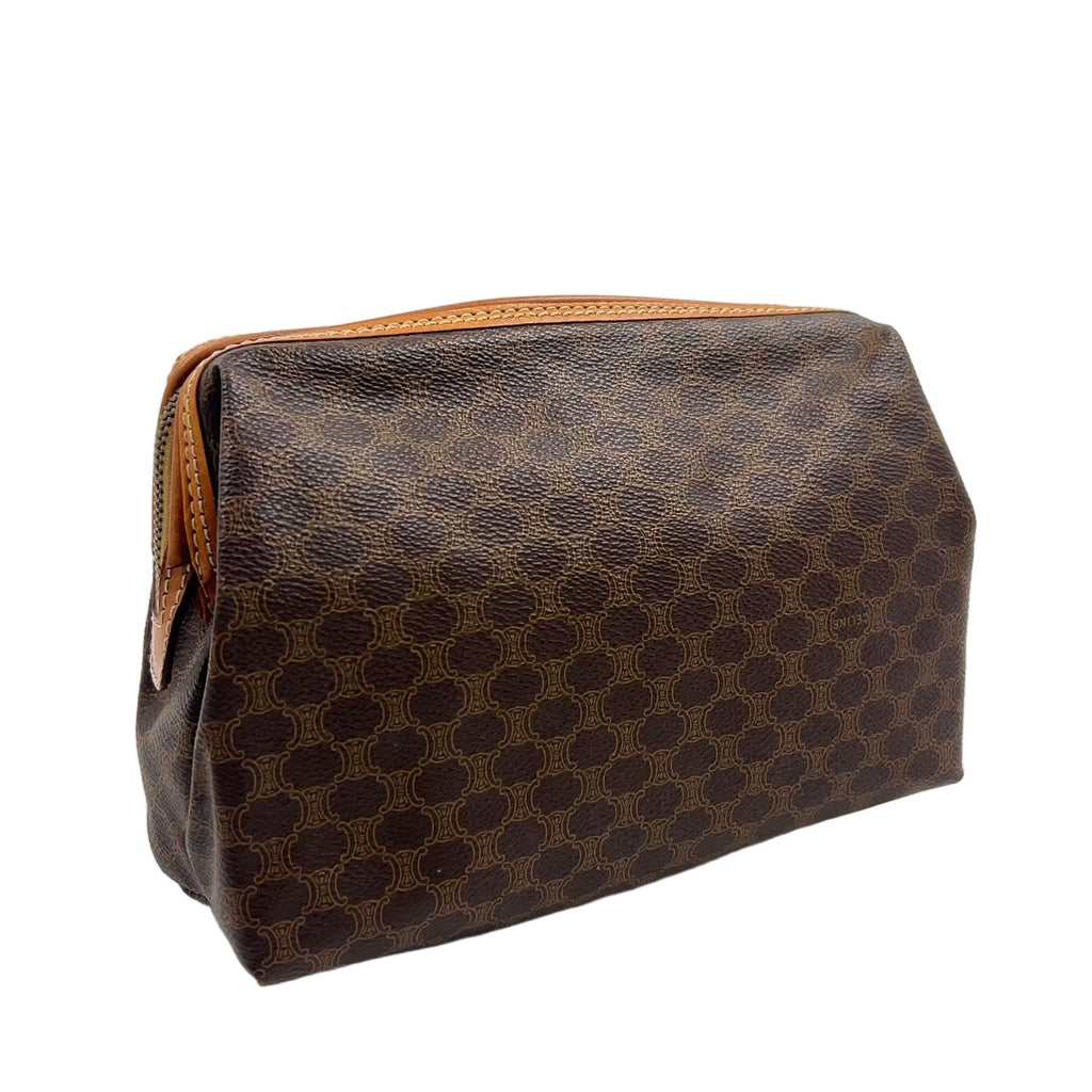 Celine Macadam Pattern Leather Brown Clutch Gold — view 2
