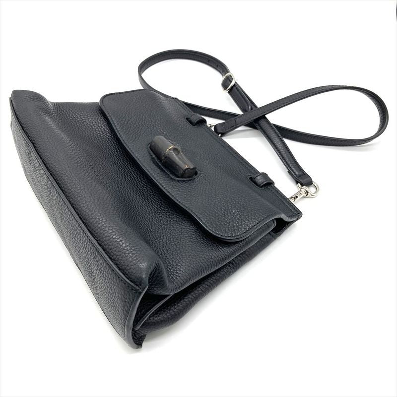 Gucci Daily Bamboo Handbag Leather Black Silver Hardware — view 6