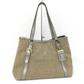 Prada Tote Canvas Leather Brown Silver