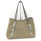 Prada Tote Canvas Leather Brown Silver