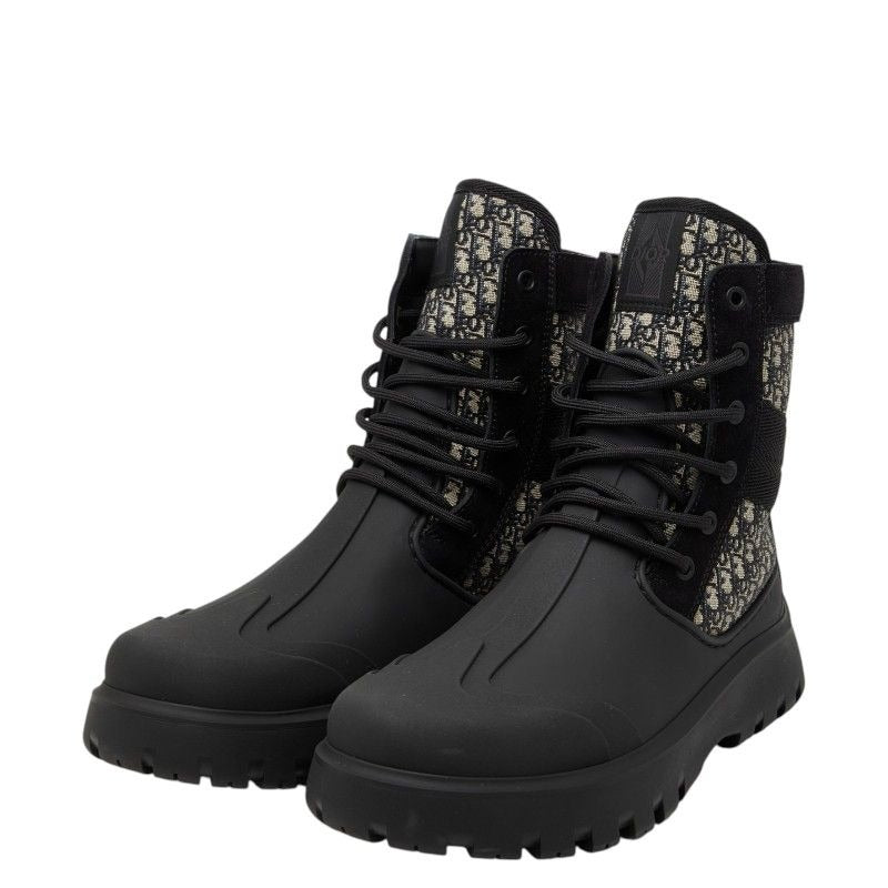 Dior Oblique Garden Lace Up Boots 40 Black Multicolor Rubber Canvas