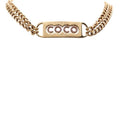 Chanel CC Logo Coco Rhinestone Necklace Double Chain Gold Pink Plated