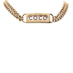 Chanel CC Logo Coco Rhinestone Necklace Double Chain Gold Pink Plated