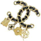 Chanel CC Logo Brooch Camellia Clover Gold Plated Black