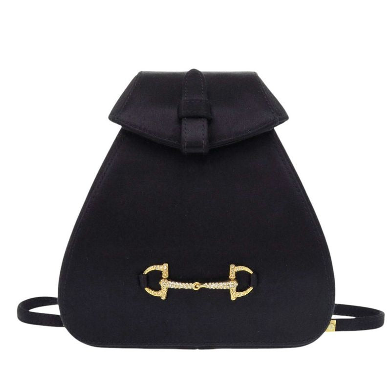 Gucci Horsebit Backpack Satin Rhinestone Black Mini Bag 0837