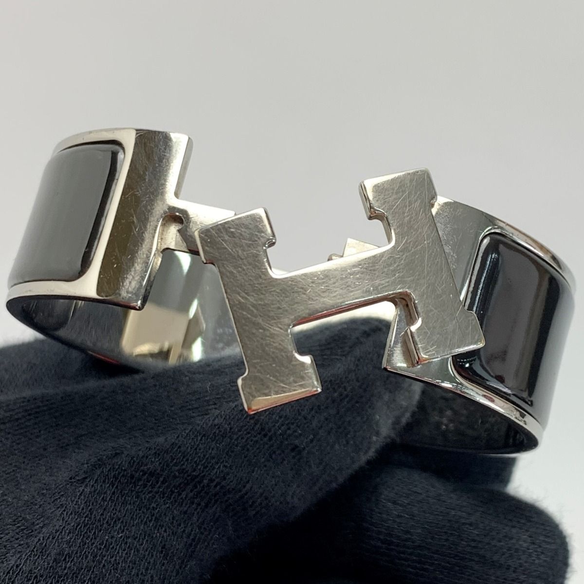 Hermes Metal Black H Bracelet Bangle — view 5