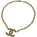 Chanel CC Logo Faux Pearl Necklace Gold Plated