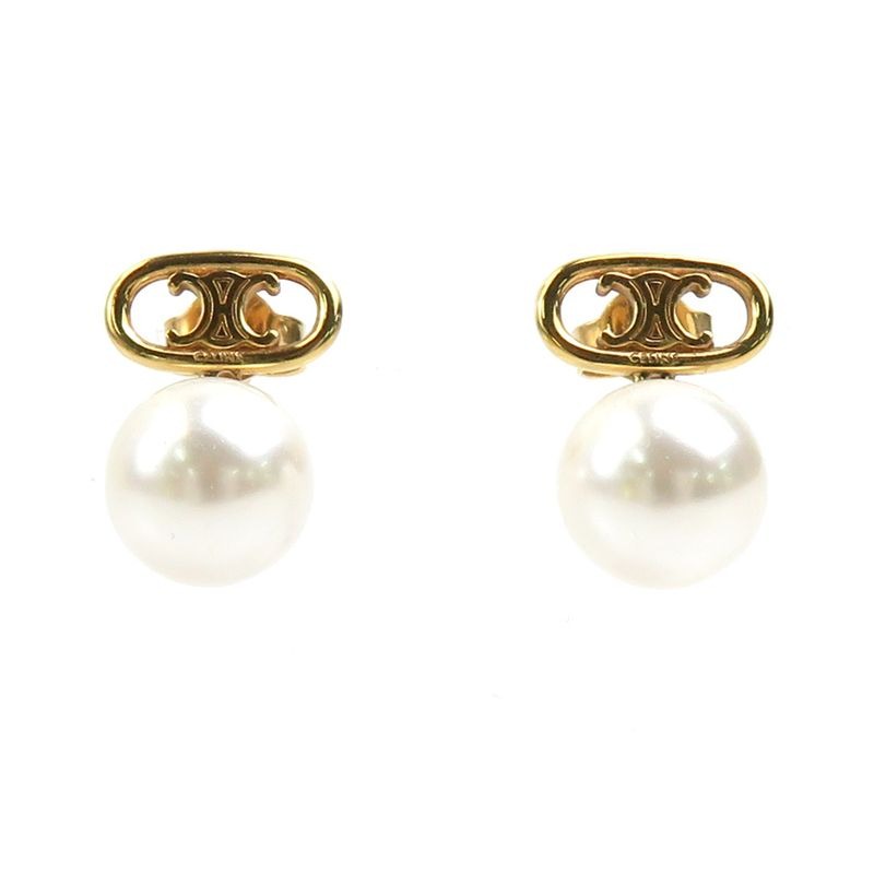 Celine Vintage-Style Gold-Tone and Pearl Earrings — view 2