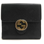 Gucci Wallet Women Leather Black Interlocking G with Coin Purse