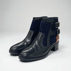 Chanel Boots Short Shoes Tweed Black Navy Brown Logo Belt — view 2