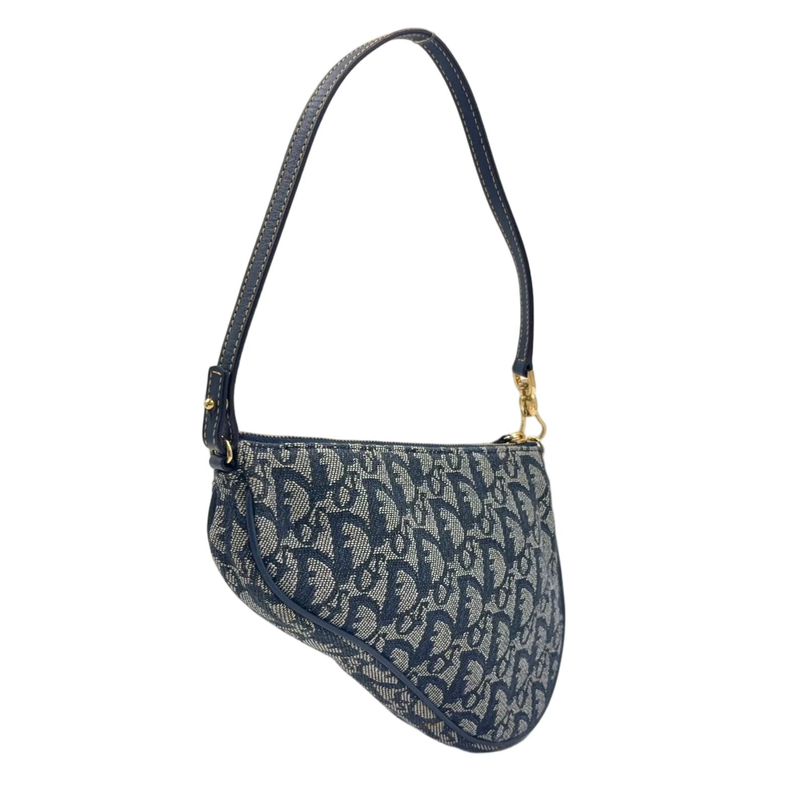 Dior Trotter Saddle Leather Canvas Navy Handbag Gold — view 2