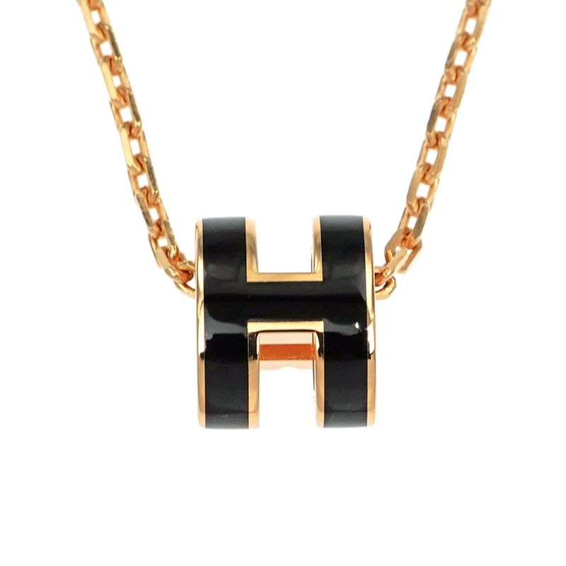 Hermes Necklace Pop Ash Mini Pendant Black Rose Gold Hardware Accessorie — view 2