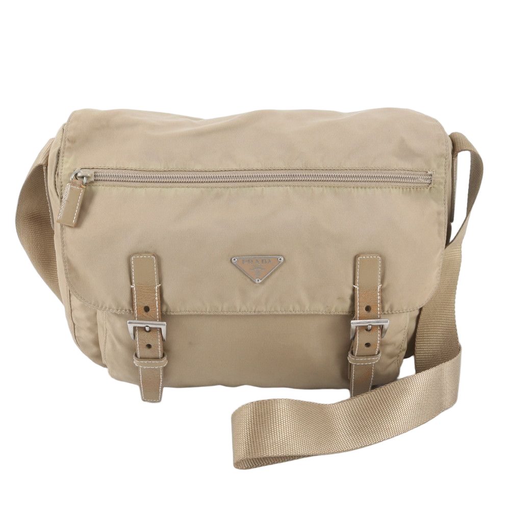 Prada Tessuto Nylon Triangle Logo Leather Shoulder Bag Crossbody