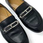 Hermes Colette Loafer Leather Shoes Black Silver Moccasin Flat — view 9