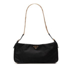 Prada Chain Shoulder Bag Black Gold Nylon Leather