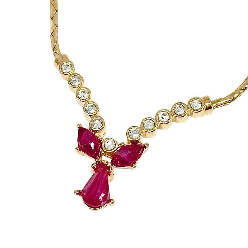 Dior Necklace Rhinestone Redstone Gold Accessories Pendant — view 2