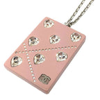 Chanel Plate Necklace Heart Rhinestone Pink Plastic Accessories — view 2