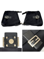Fendi Mamma Zucca Bucket Baguette Shoulder Flap Bag Black Purse Tote