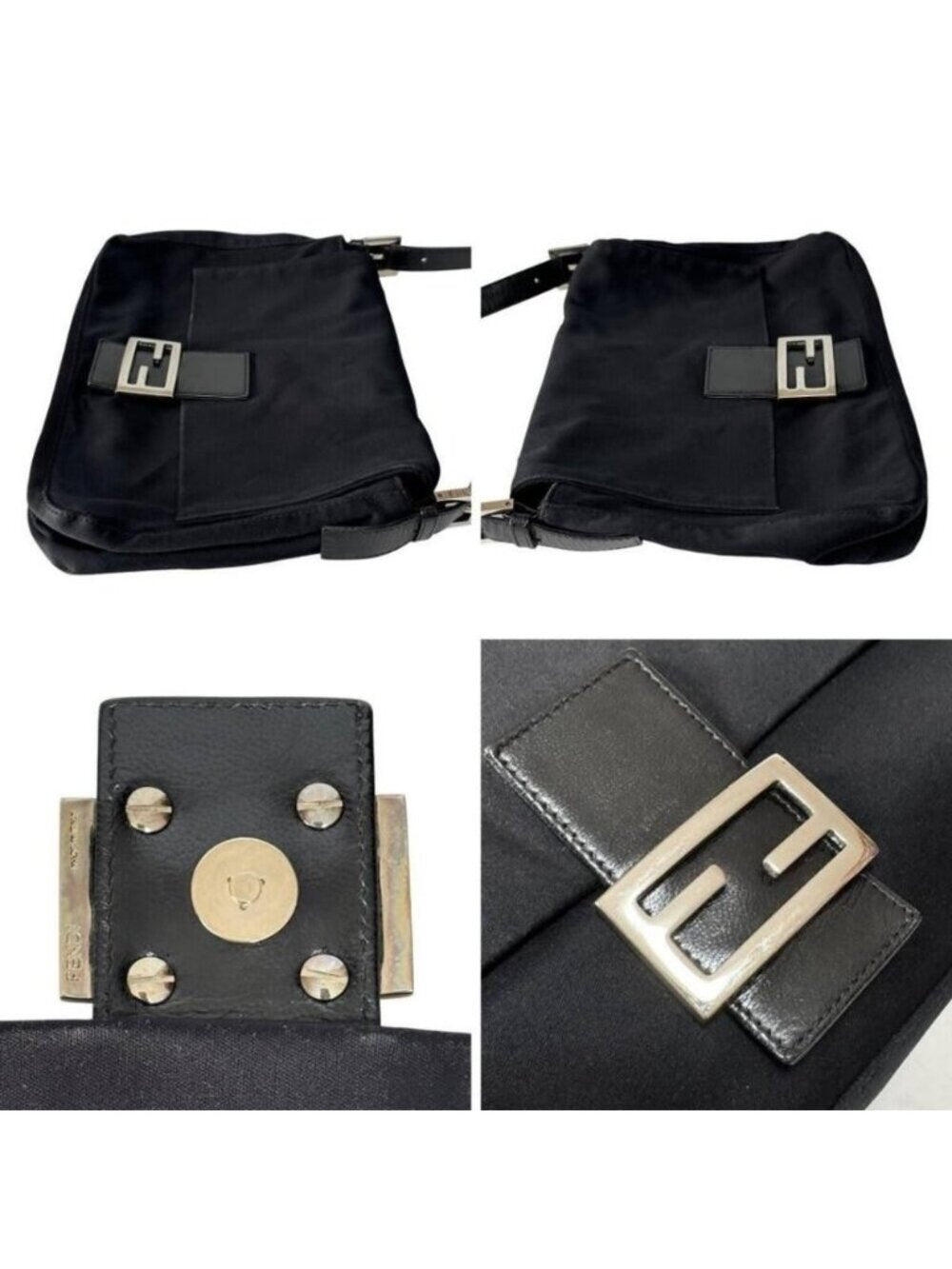 Fendi Mamma Zucca Bucket Baguette Shoulder Flap Bag Black Purse Tote