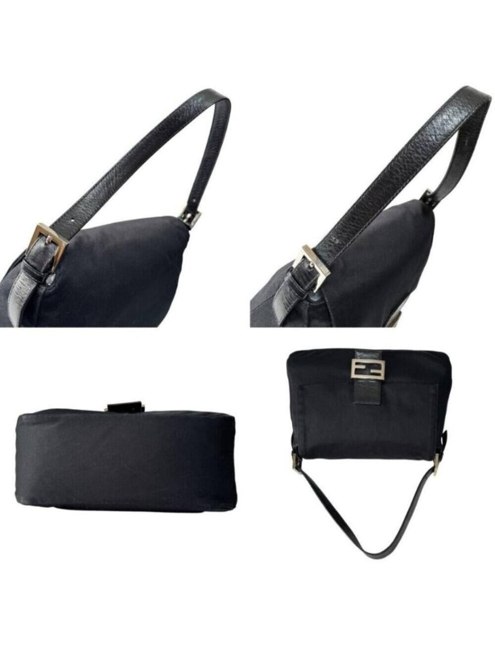 Fendi Mamma Zucca Bucket Baguette Shoulder Flap Bag Black Purse Tote