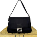 Fendi Mamma Zucca Bucket Baguette Shoulder Flap Bag Black Purse Tote