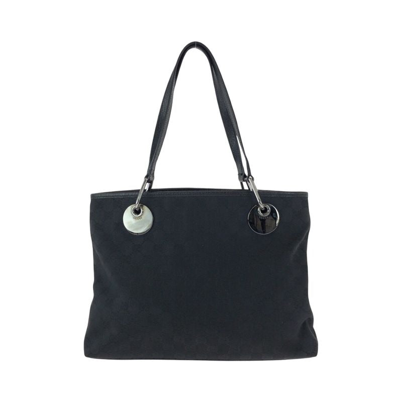 Gucci Black Silver Hardware GG Canvas Tote Bag